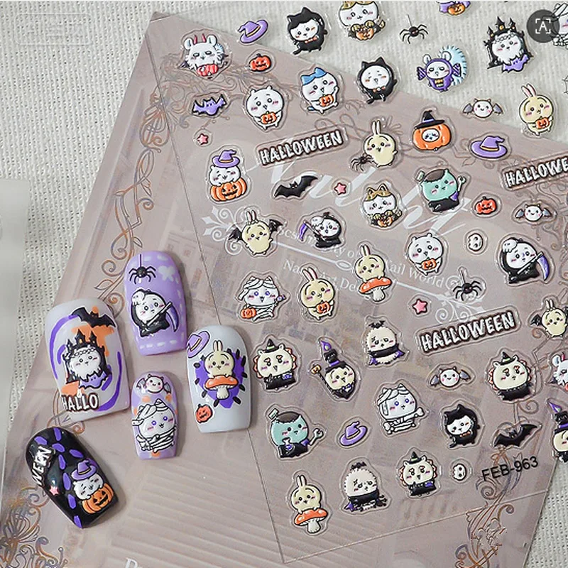 Handbags - สติกเกอร์ติดเล็บลายชิอิคาวะ 5D นูน ลายการ์ตูนน่ารัก ฮาโลวีน รูปดาว